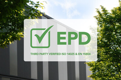 EPD Umweltproduktdeklarationen Logo vor Sandwichfassade