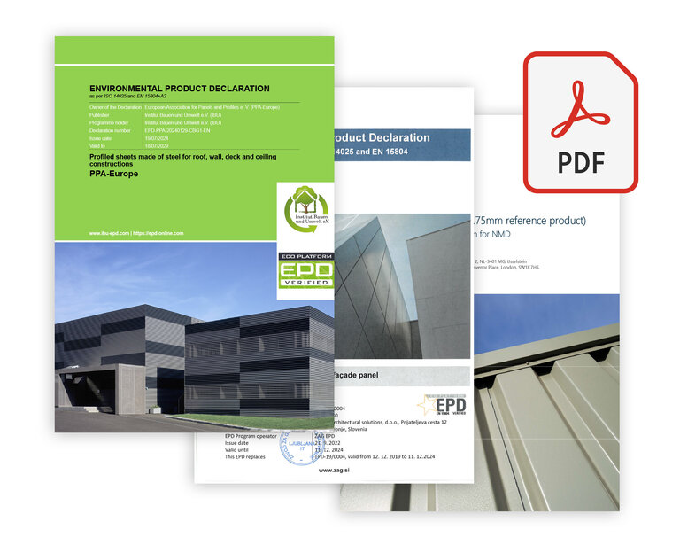 Umweltproduktinformationen (EPDs) als PDF-Dateien zum Download